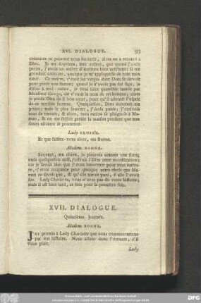 XVII. Dialogue. Quinzième Journée.