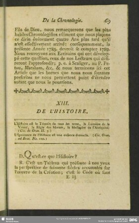 XIII. De L'Histoire