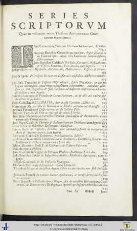 Series Scriptorum Quae in volumine nono Thesauri Antiquitatum Graecarum inveniuntur.