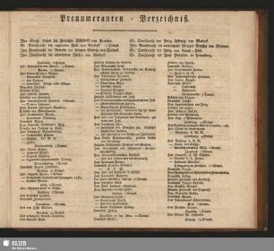 Pränumeranten-Verzeichnis