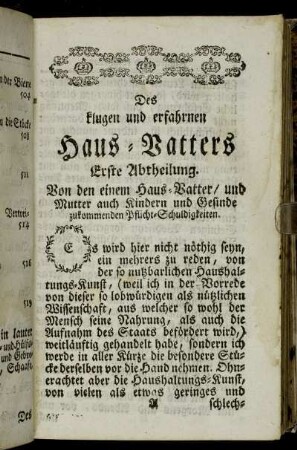 Des klugen und erfahrnen Haus-Vatters Erste Abtheilung.