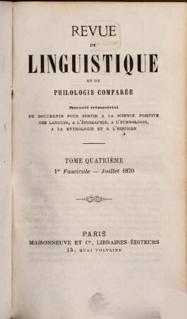 Revue de linguistique et de philologie comparée : recueil trimestriel. 4, 4. 1870/71
