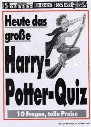 Maueranschlag der "BZ": "Heute das große Harry-Potter-Quiz"