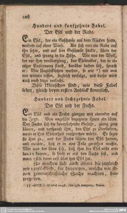 Hundert und funfzehnte Fabel. Der Esel und der Rabe