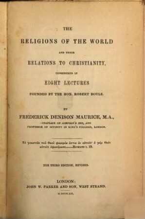 The Religions of the World and their Relations to Christianity