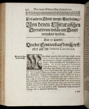 ..zweyte Eintheilung/ Von denen Chirurgischen Operationen/ welche am Haupt verrichtet werden.