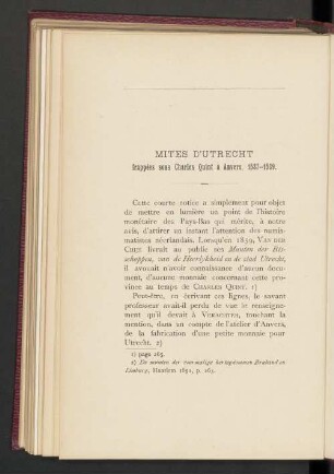 Mites d'Utrecht frappées sous Charles Quint à Änvers, 1537--1539