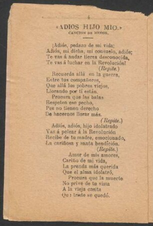 "Adios hijo mio." : Canción de menor.