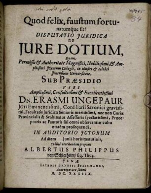 Disputatio Iuridica De Iure Dotium