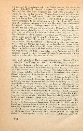 510-511 [Rezension] Filthaut, Theodor, Israel in der christlichen Unterweisung