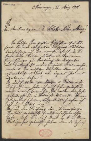 Brief an B. Schott's Söhne : 22.03.1901