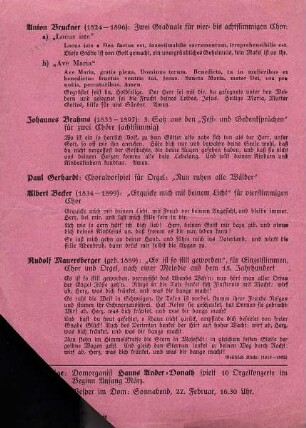 Programmzettel des Konzertes vom 25. Februar 1943 für die Verwundeten des Standortes Dresden im Dom (Frauenkirche) zu Dresden. Rückseite