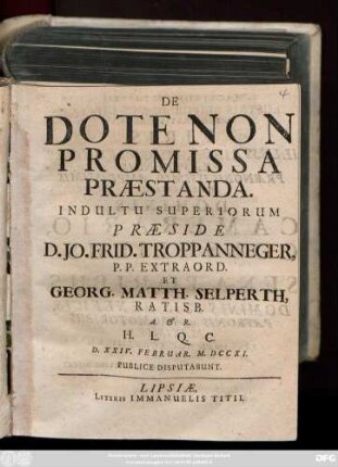 De Dote Non Promissa Præstanda