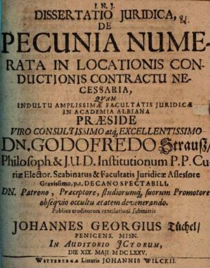 Diss. iur. de pecunia numerata in locationis conductionis contractu necessaria