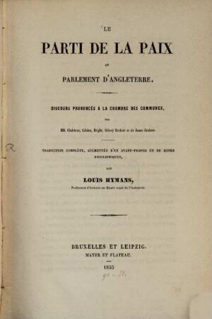 Le parti de la paix au Parlement d'Angleterre