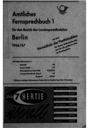 1966/1967: Amtliches Fernsprechbuch für den Bezirk der Landespostdirektion Berlin