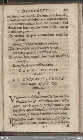 Cap. XII. Seu Ultimum. De Cognatis, Comparatis atque oppositis Nobilitatis