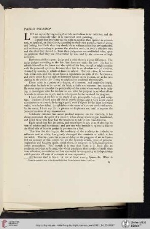 Pablo Picasso [reprint from pamphlet for the Picasso exhibition, Photo-Secession Gallery, April, 1911]