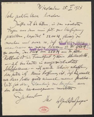 Brief an Willy Strecker und B. Schott's Söhne : 25.05.1927