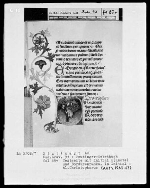 Gebetbuch des Konrad Peutinger — Initiale S (ancte), darin der heilige Christophorus, Folio 85verso