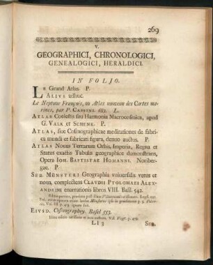 V. Geographici, Chronologici, Genealogici, Heraldici.