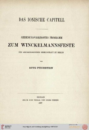 Band 47: Programm zum Winckelmannsfeste der Archäologischen Gesellschaft zu Berlin: Das ionische Capitell