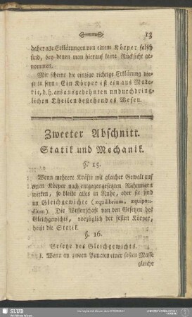 Zweeter Abschnitt. Statik und Mechanik