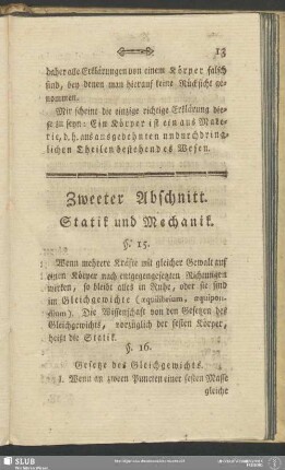 Zweeter Abschnitt. Statik und Mechanik