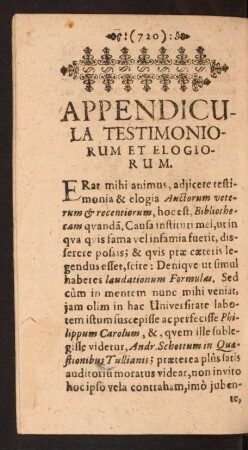 Appendicula Testimoniorum Et Elogiorum.