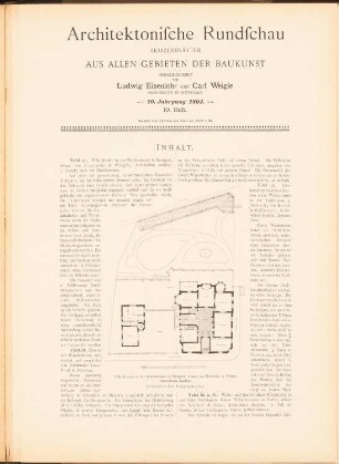 Villa Kienlin, Stuttgart: Grundriss (aus: Architekt. Rundschau, hrsg.v. Eisenlohr & Weigle, 1894)