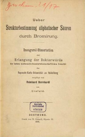 Ueber Strukturbestimmung aliphatischer Säuren durch Bromirung