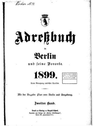 Adreßbuch für Berlin und seine Vororte 1899 Zweiter Band
