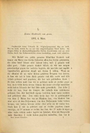 Die Rechtsquellen des Kantons Argau, 1,1. Die Rechtsquellen der Stadt Arau ; 1 : 1283-1326