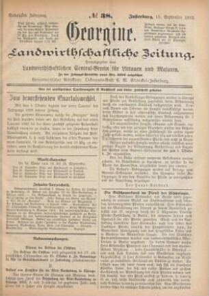 Sechzigster Jahrgang. No. 38. Insterburg, 15. September 1892.