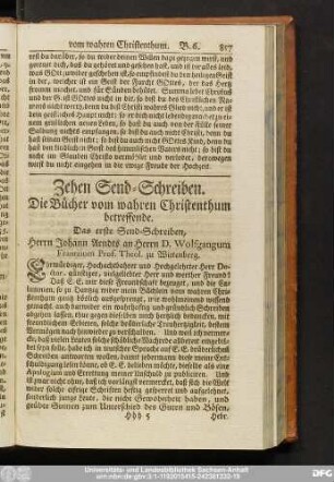 Zehen Send-Schreiben. Die Bücher vom wahren Christenthum betreffende.