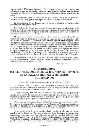 469-472, Considérations sur certaines formes de la délinquance juvénile et la maladie mentale à ses débuts, par Yves Roumajon