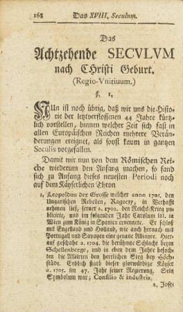 Das Achtzehende Secvlvm nach Christi Geburt (Regio-Vnitiuum)