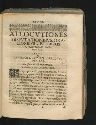Allocutiones Disputationibus, Orationibus, Et Libris Quorundam Subiunctae. XXXVI. - CXIX.