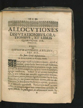 Allocutiones Disputationibus, Orationibus, Et Libris Quorundam Subiunctae. XXXVI. - CXIX.