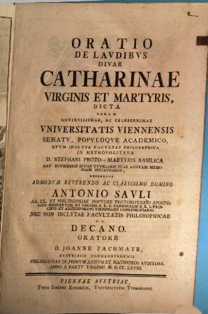 Oratio de laudibus Divae Catharina Virginis et Martyris