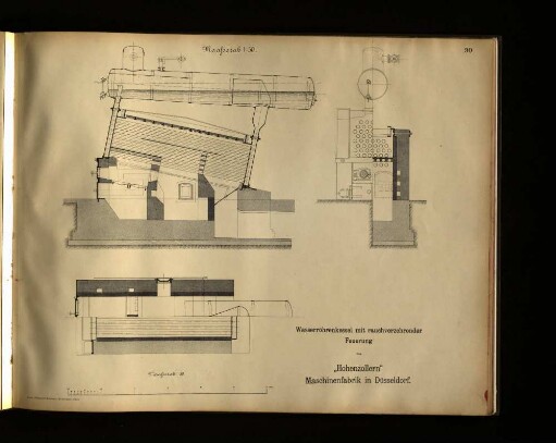 Wasserröhrenkessel mit rauchverzehrender Feuerung von "Hohenzollern" Maschinenfabrik in Düsseldorf.