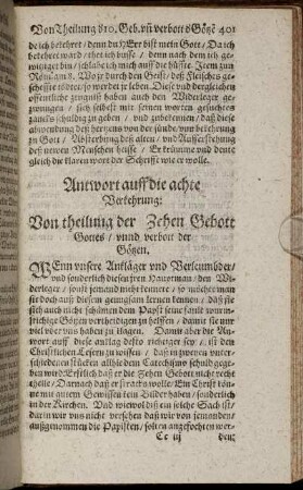 ... Von theilung der Zehen Gebott Gottes/ unnd verbott der Gözen.
