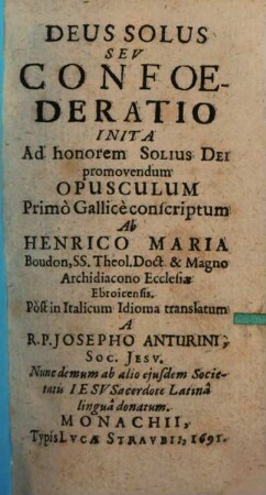 Deus Solus Sev Confoederatio Inita Ad honorem Solius Dei promovendum
