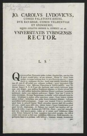 Jo. Carolus Ludovicus, comes Palatinus Rheni, dux Bavariae...