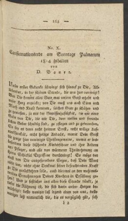 No. X. Confirmationsrede am Sonntage Palmarum 1814 gehalten von D. Bauer