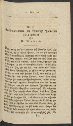 No. X. Confirmationsrede am Sonntage Palmarum 1814 gehalten von D. Bauer
