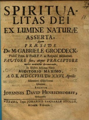 Spiritualitas Dei ex lumine naturae asserta