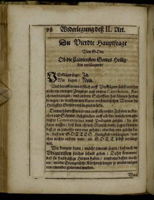 Die Vierdte Hauptfrage Von Gott: Ob die Calvinisten Gottes Heiligkeit verläugnen?