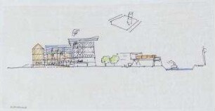 Wettbewerb Neubau Familiengericht/Erweiterung Amtsgericht Tempelhof-Kreuzberg (nicht realisiert), 2. Preis – Schnittansicht, Detailansicht. Berlin-Kreuzberg, Möckernstraße 130