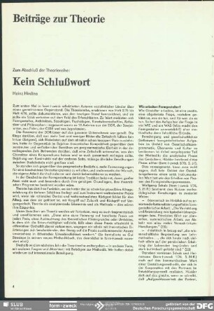 Kein Schlußwort : Beiträge zur Theorie
